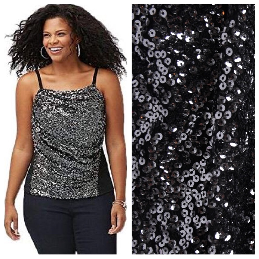 Lane Bryant Sequin Camisole Tank Top Black Silver